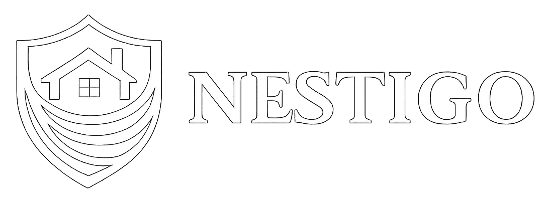 Whit text logo Nestigo